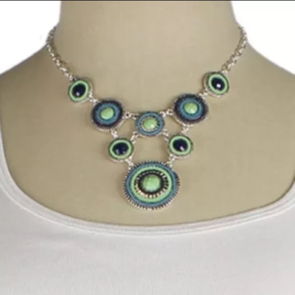 ZAD Jewelry - Zad Blue & Green Round Beaded Medallion Bib Necklace Lobster Clasp Jewelry
